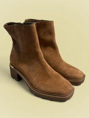 Tan suede square toe boots